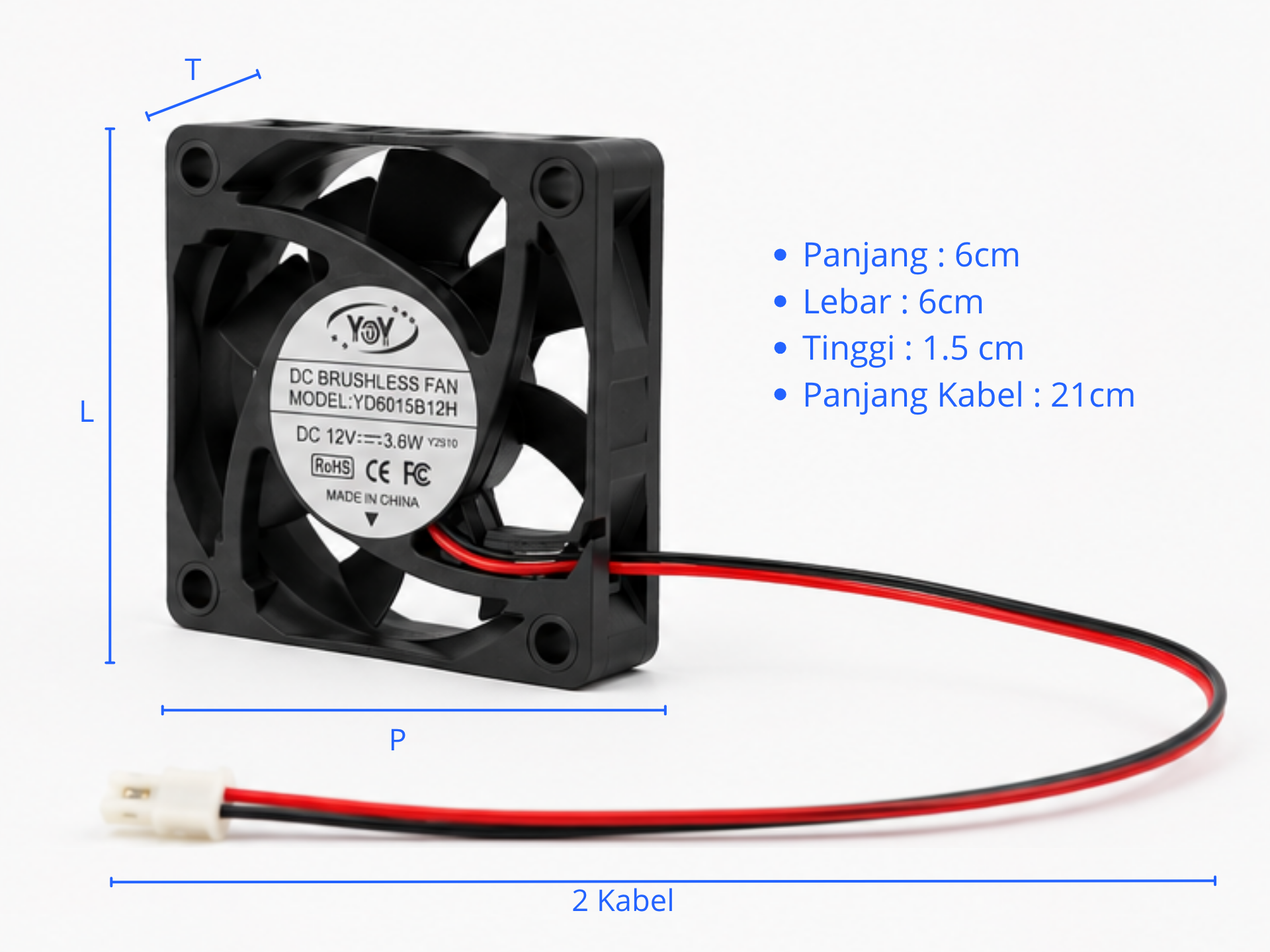 Yoy DC Brushless Fan 12V 3.6W - 6x6x1.5cm gallery thumbnail 4